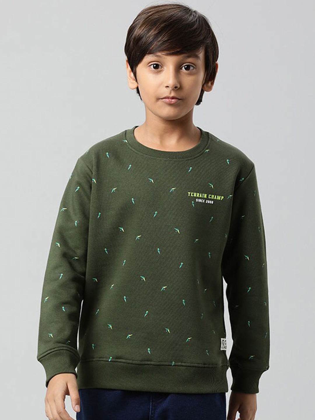 

Indian Terrain Boys Geometric Printed Sweatshirt, Green
