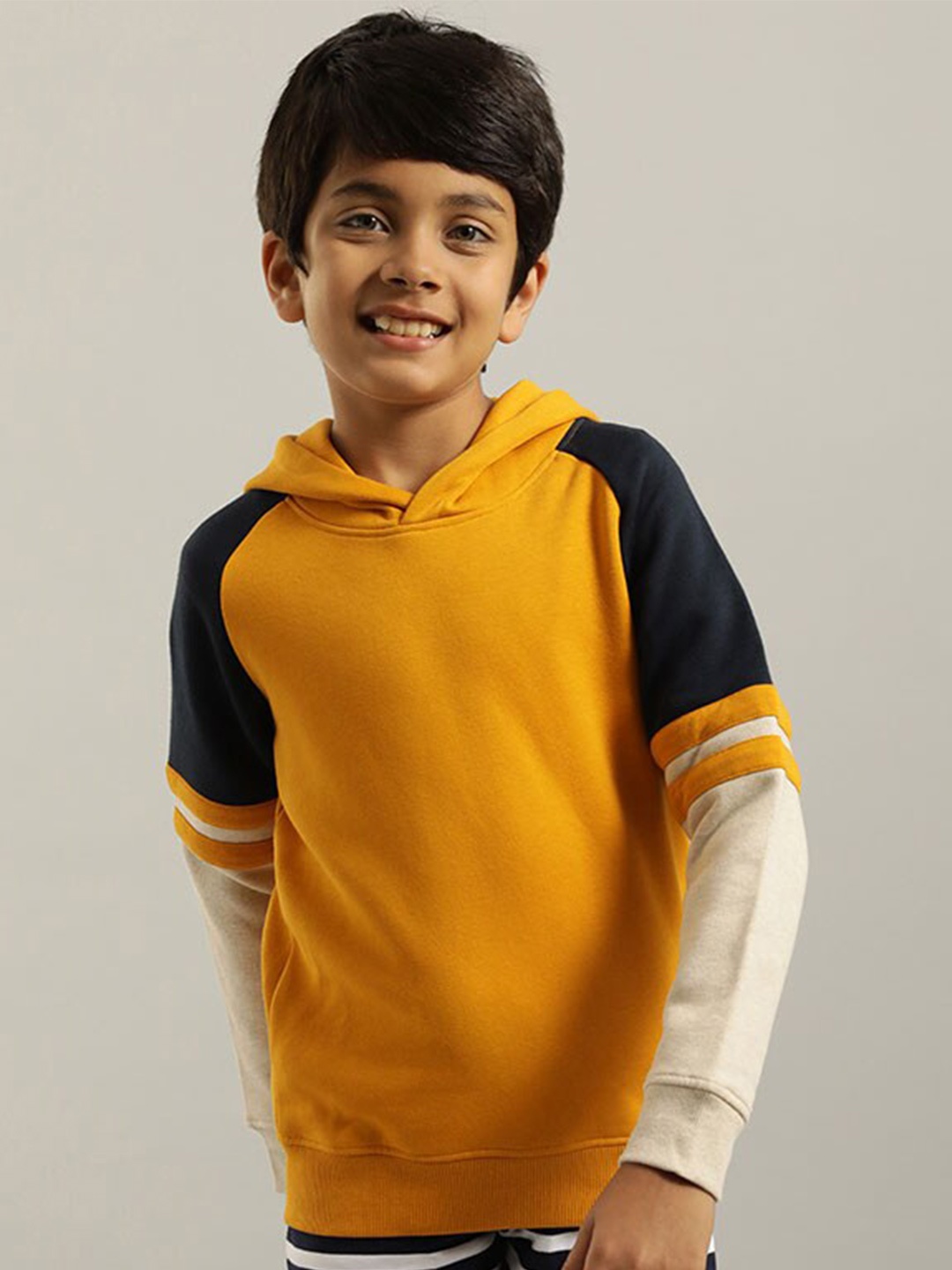

Indian Terrain Boys Colourblocked Hooded Pullover, Yellow