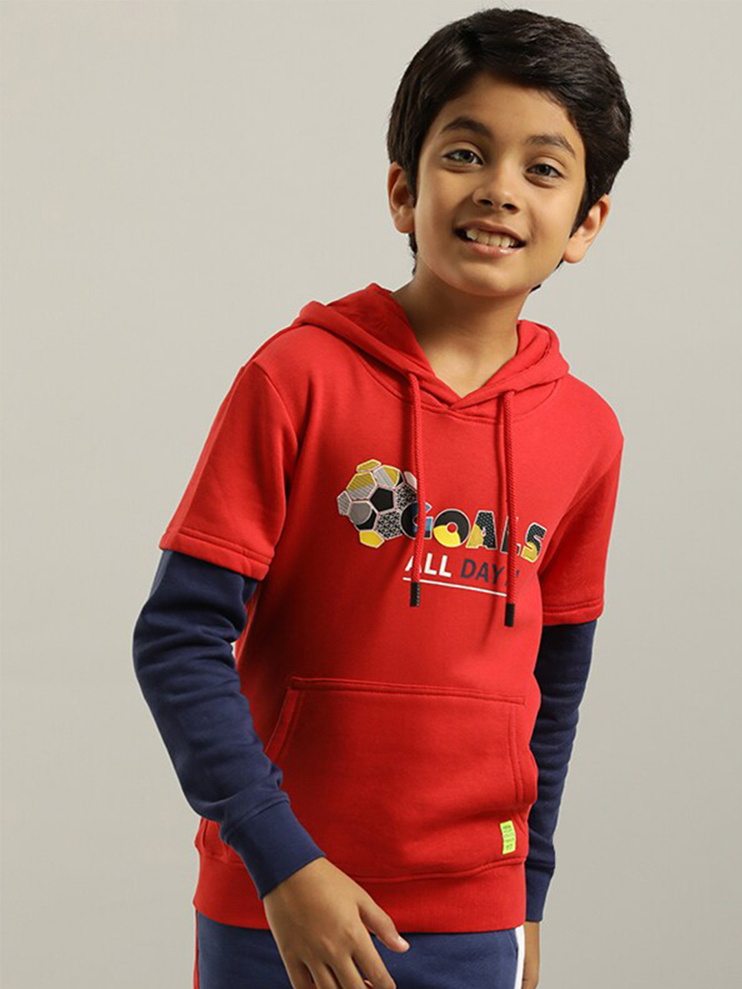 

Indian Terrain Boys Typography Printed Hooded Pullover, Red