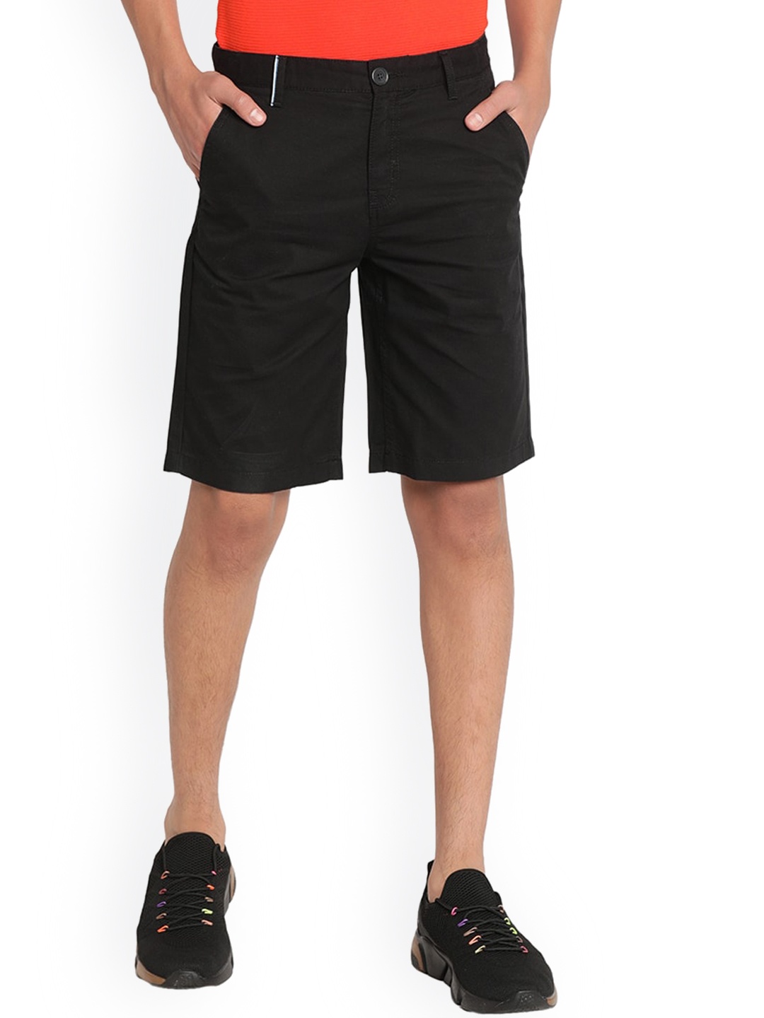 

Indian Terrain Boys Mid Rise Pure Cotton Shorts, Black