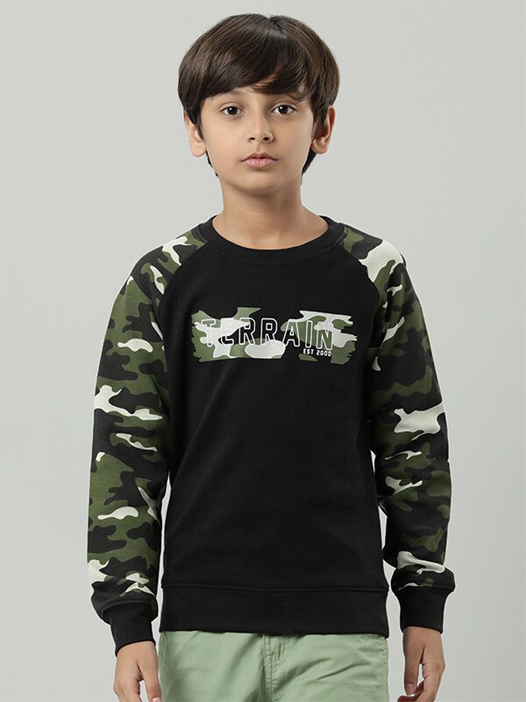 

Indian Terrain Boys Camouflage Printed Pullover, Black