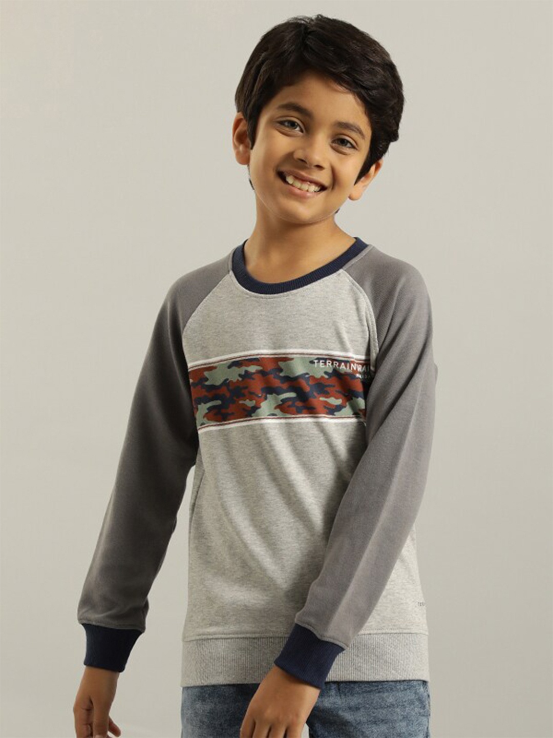 

Indian Terrain Boys Camouflage Printed Pullover, Grey