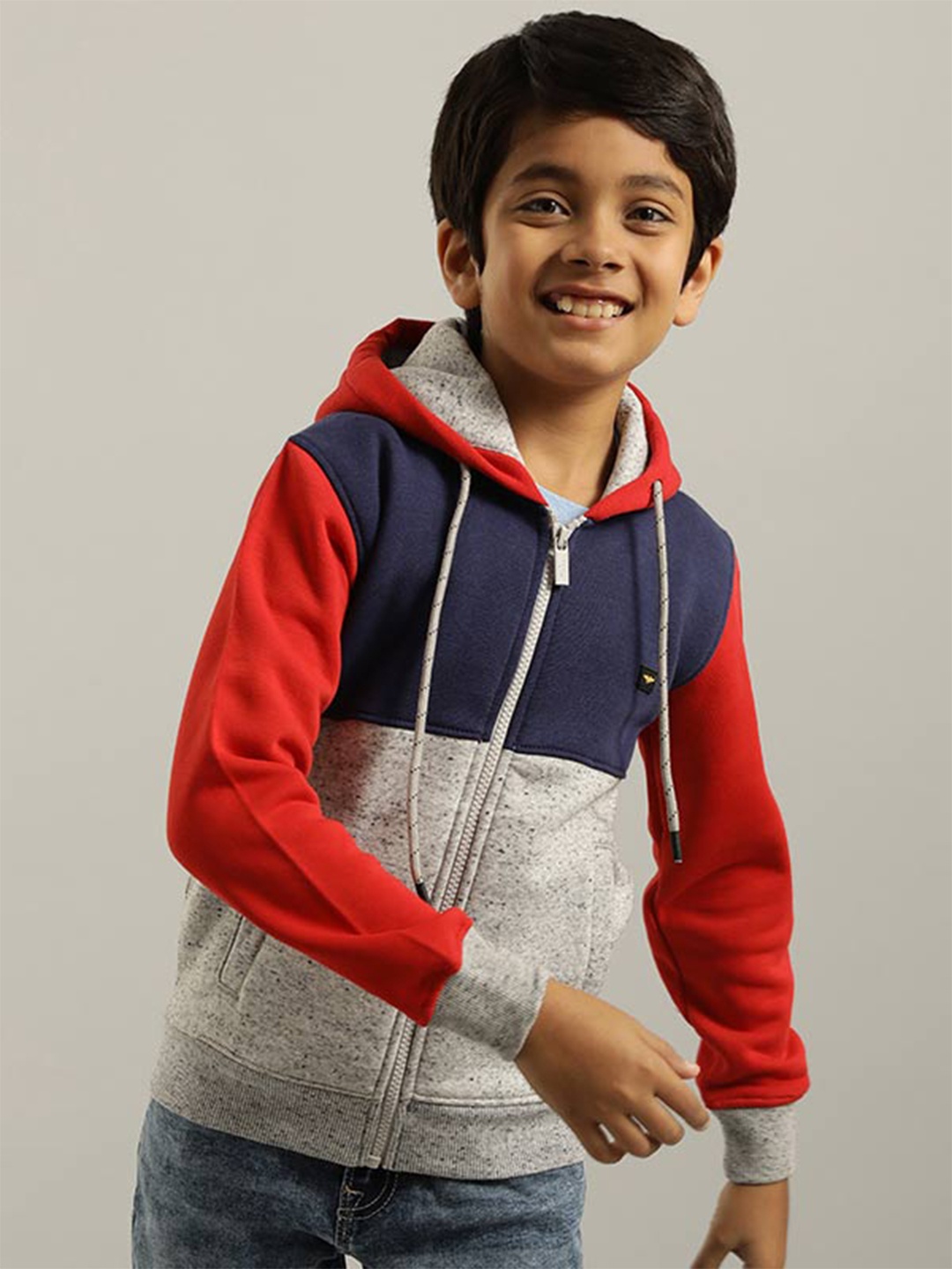 

Indian Terrain Boys Colourblocked Front-Open Sweatshirt, Red