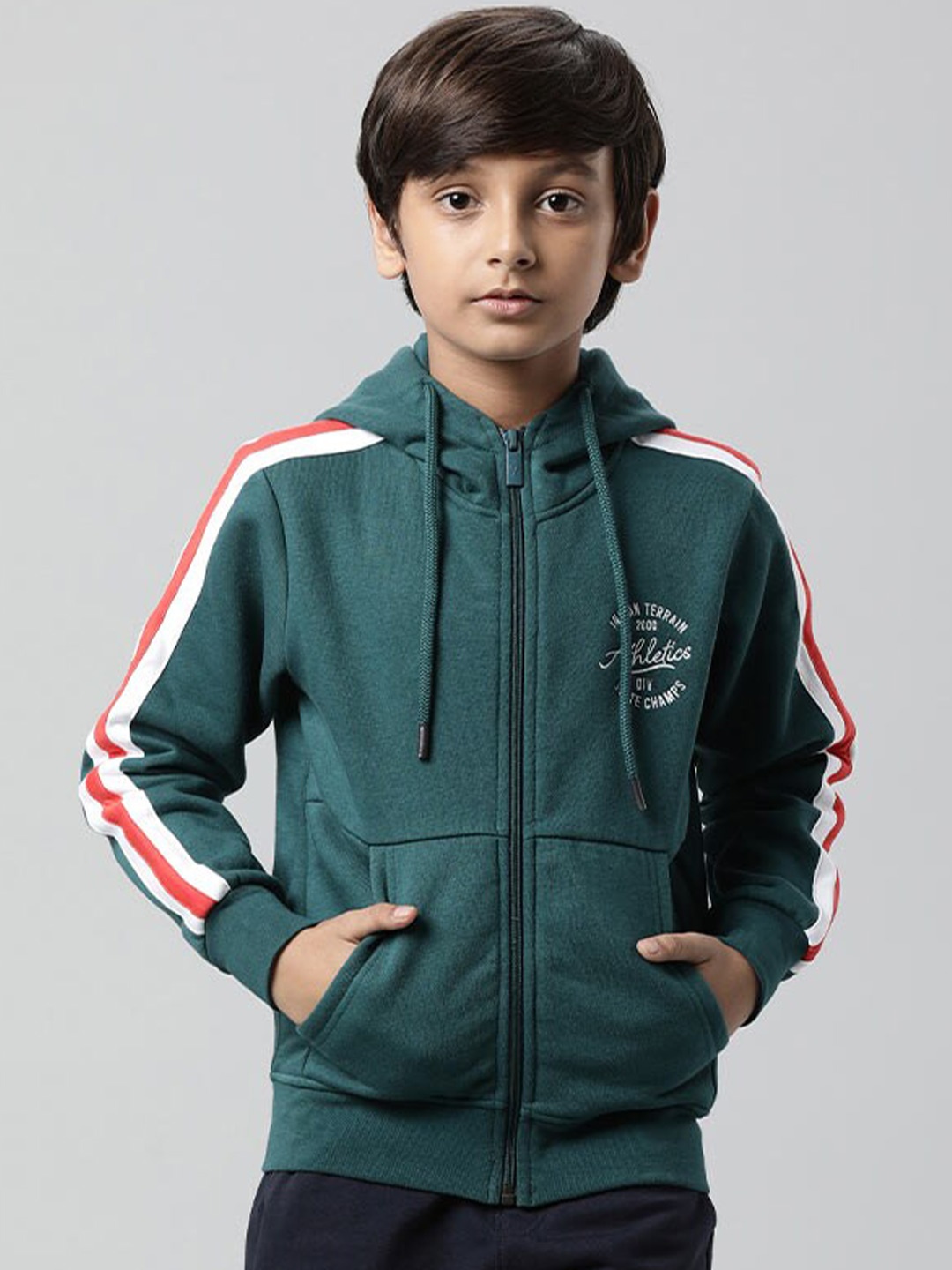 

Indian Terrain Boys Hooded Front Open Sweatshirt, Teal