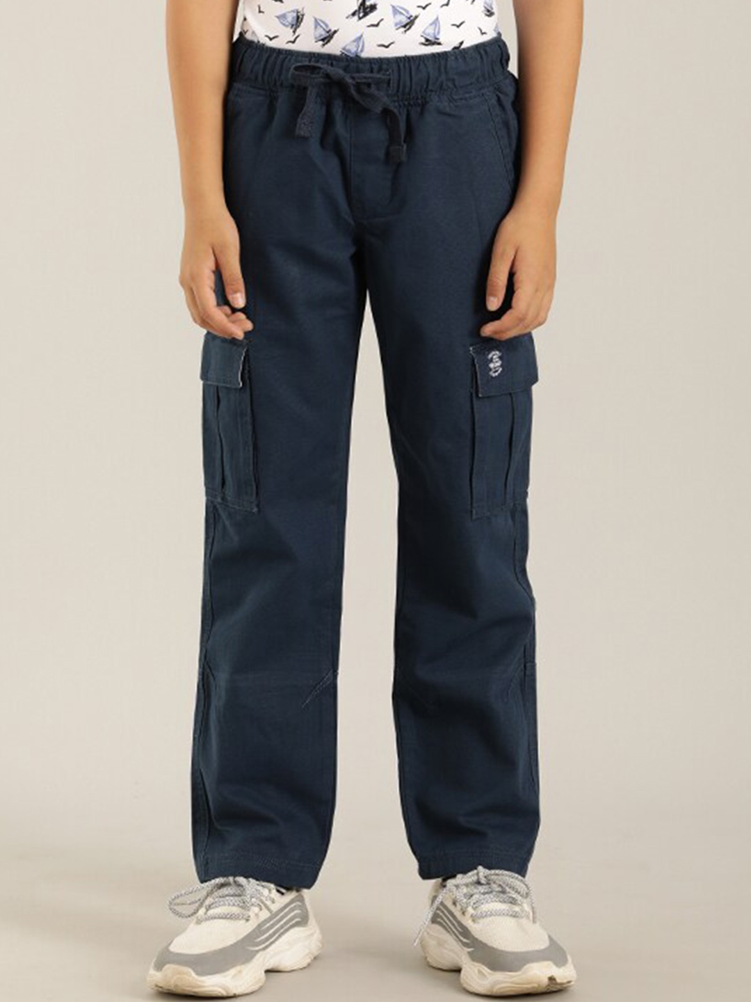 

Indian Terrain Boys Mid Rise Pure Cotton Cargos, Navy blue