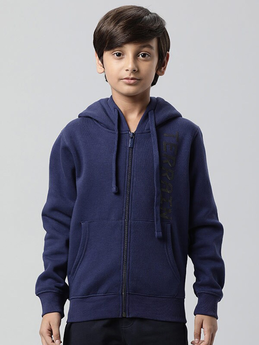 

Indian Terrain Boys Hooded Front Open Sweatshirt, Blue