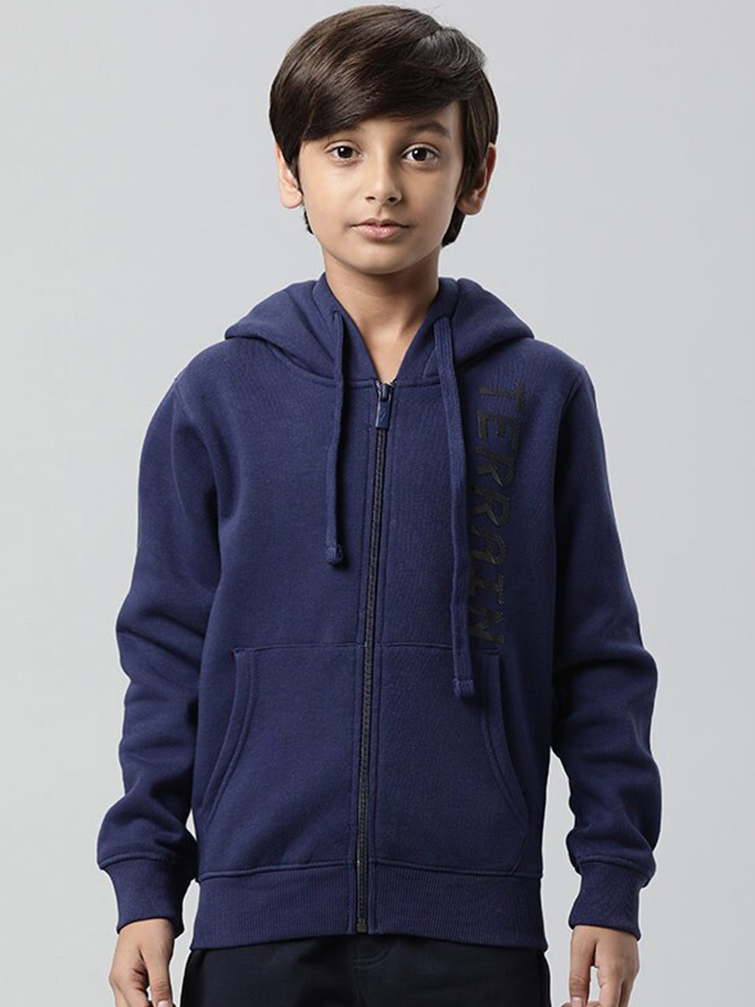

Indian Terrain Boys Hooded Open Front Sweatshirt, Navy blue