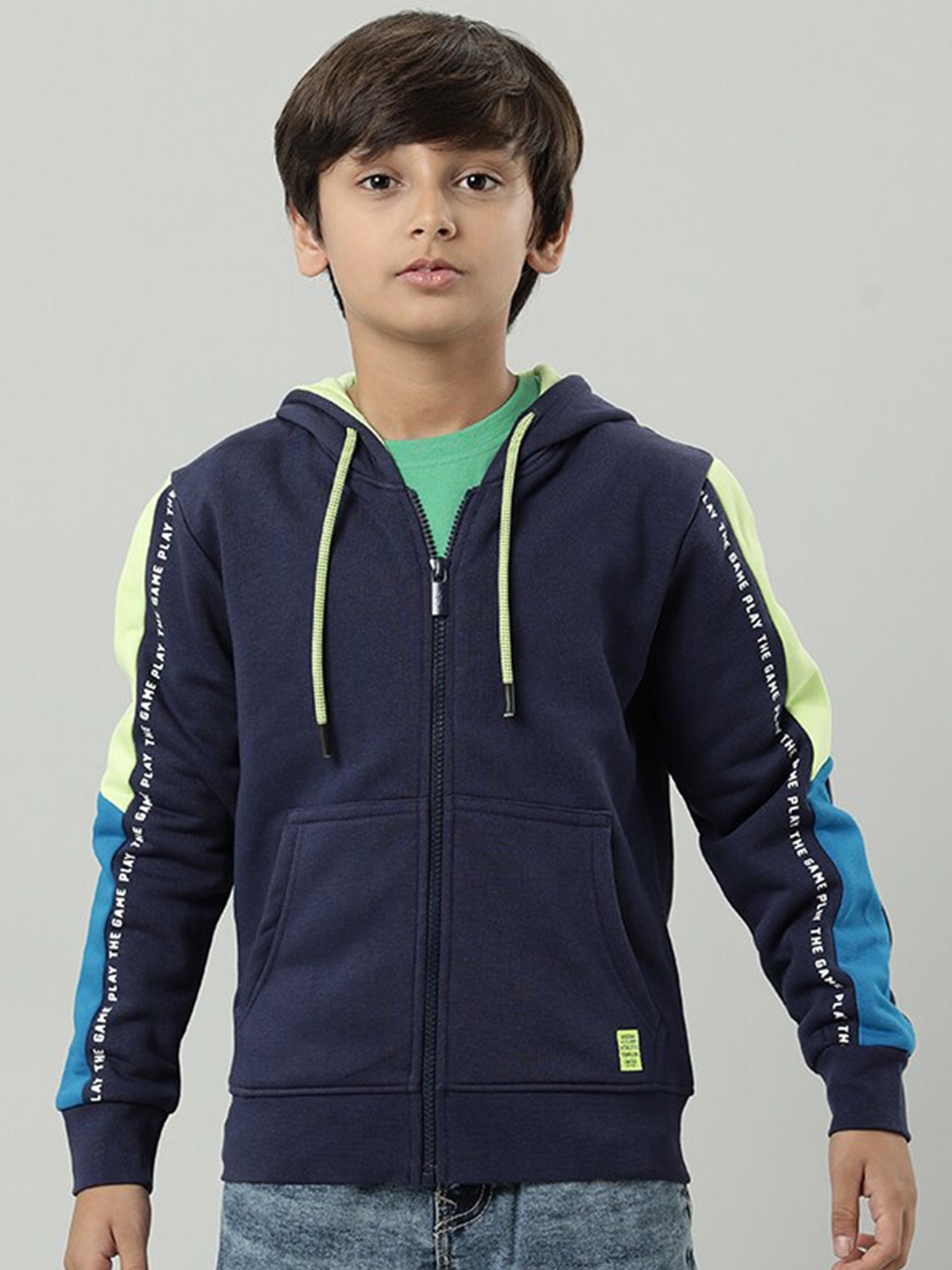 

Indian Terrain Boys Hooded Front Open Sweatshirt, Navy blue