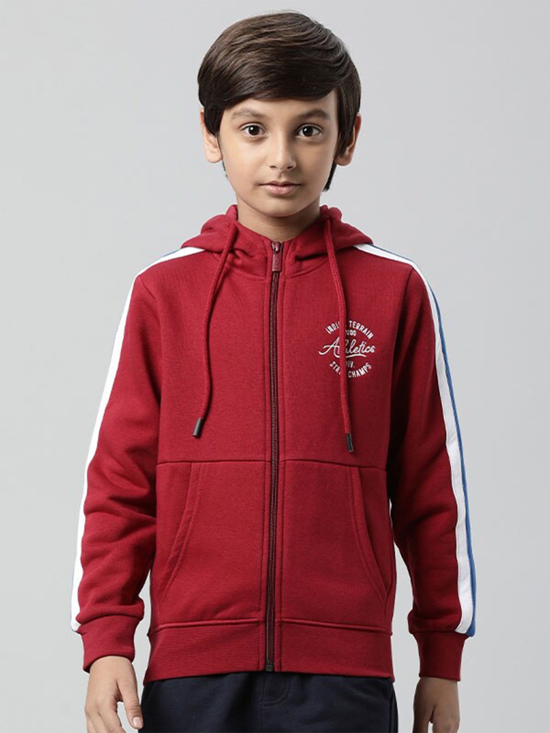 

Indian Terrain Boys Hooded Front Open Sweatshirt, Red