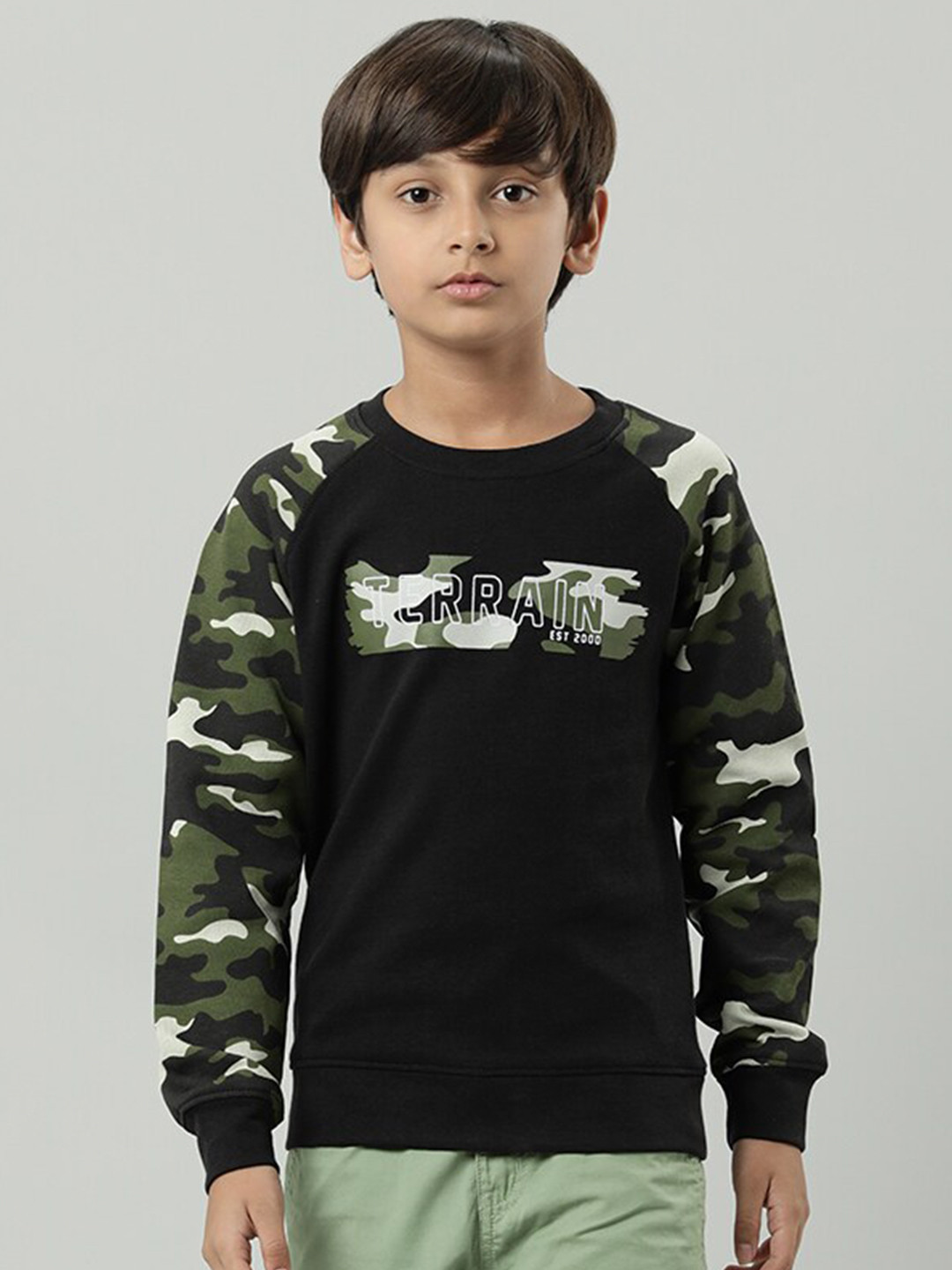 

Indian Terrain Boys Camouflage Printed Pullover, Black