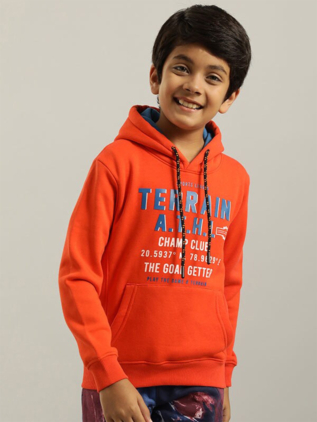 

Indian Terrain Boys Printed Hooded Pullover Sweatshirt, Orange