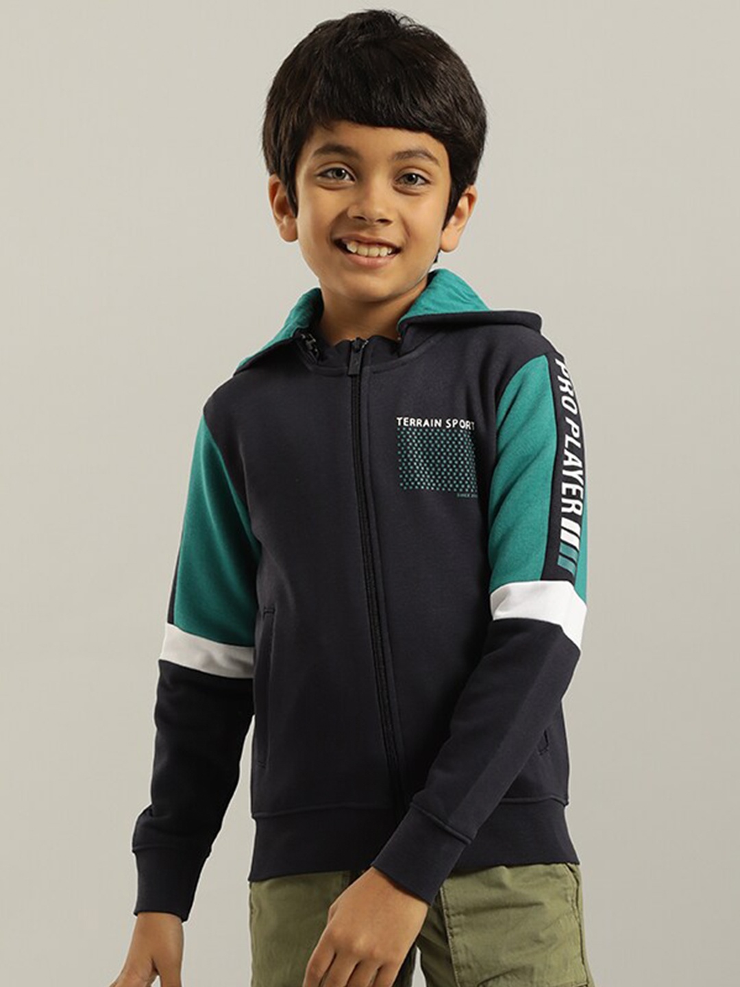

Indian Terrain Boys Typography Printed Hooded Sweatshirt, Navy blue