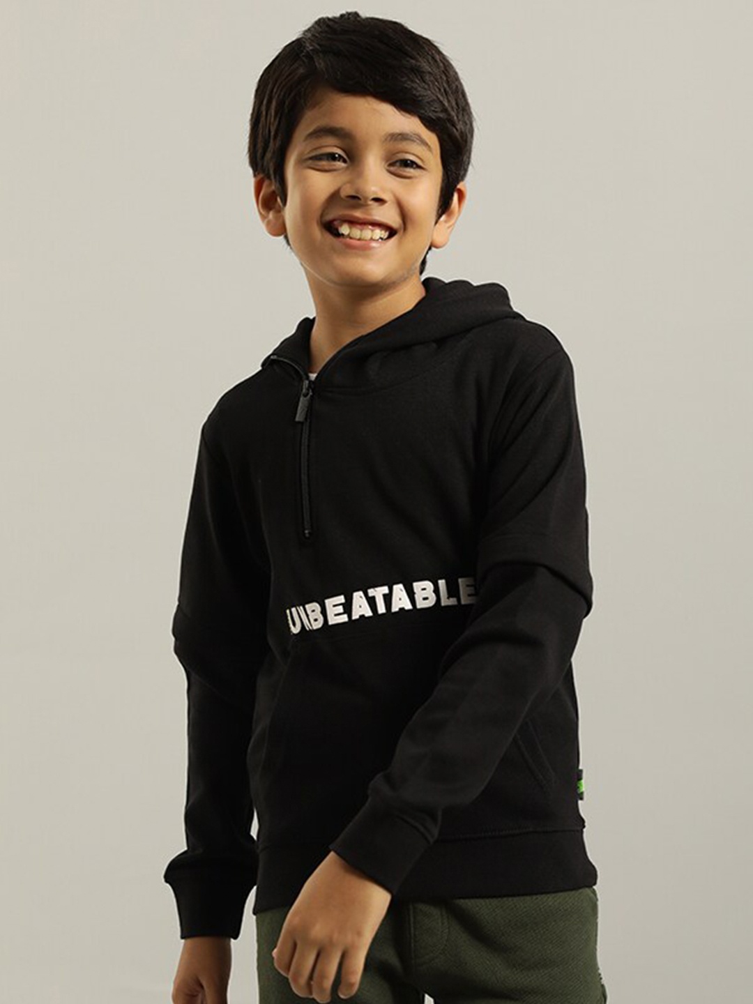 

Indian Terrain Boys Typography Printed Pullover, Black