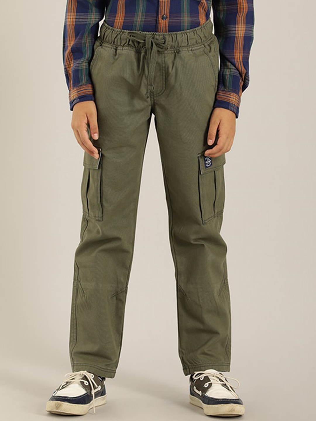 

Indian Terrain Boys Mid Rise Cargos, Olive