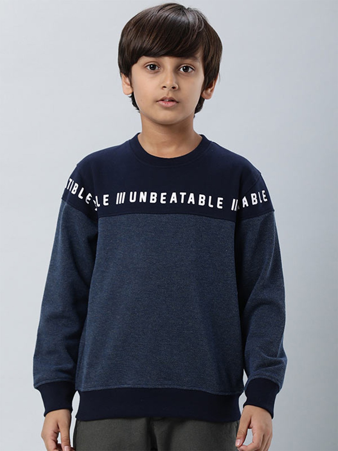 

Indian Terrain Boys Typography Printed Pullover, Navy blue