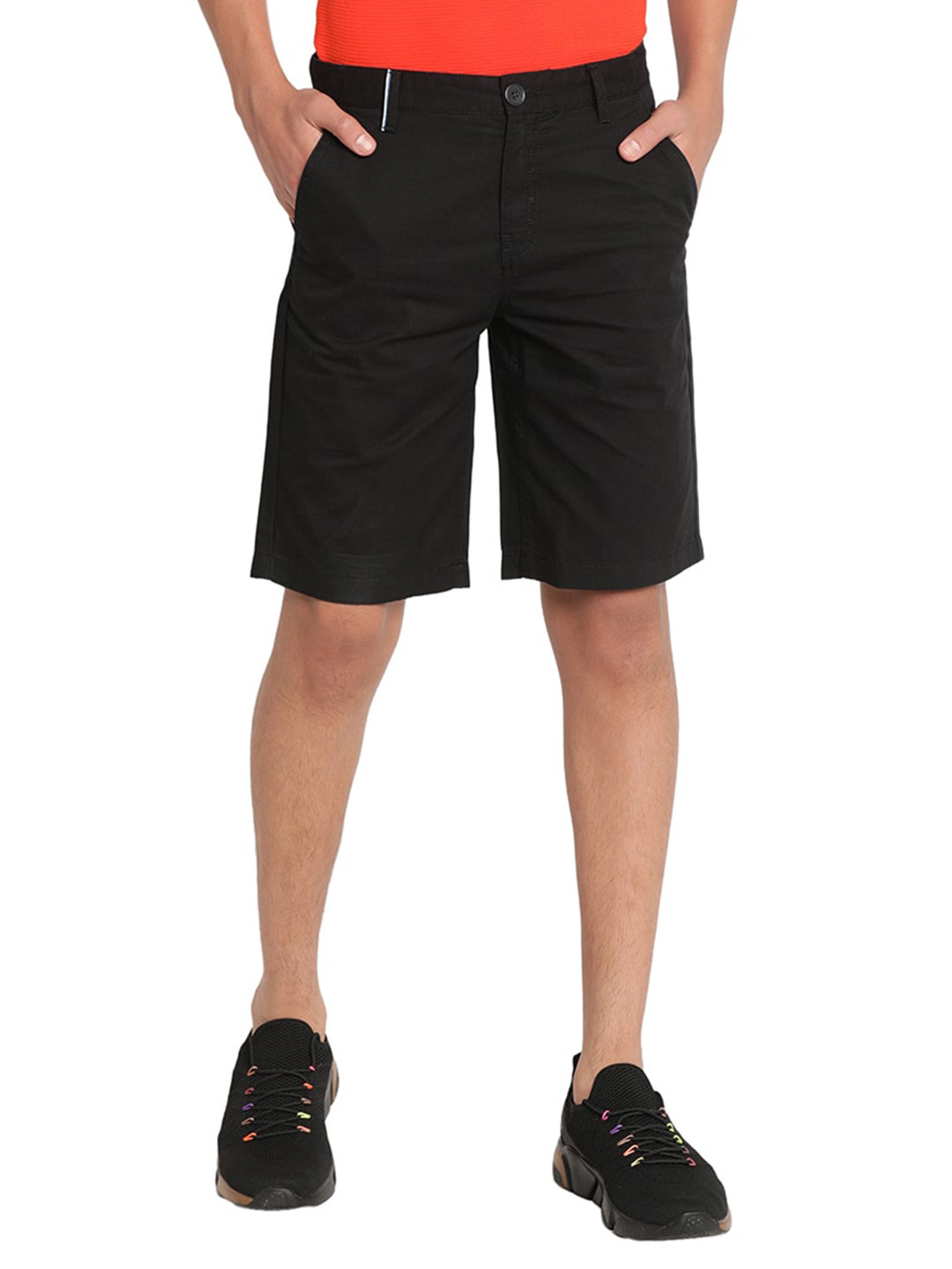 

Indian Terrain Boys Mid Rise Cotton Shorts, Black