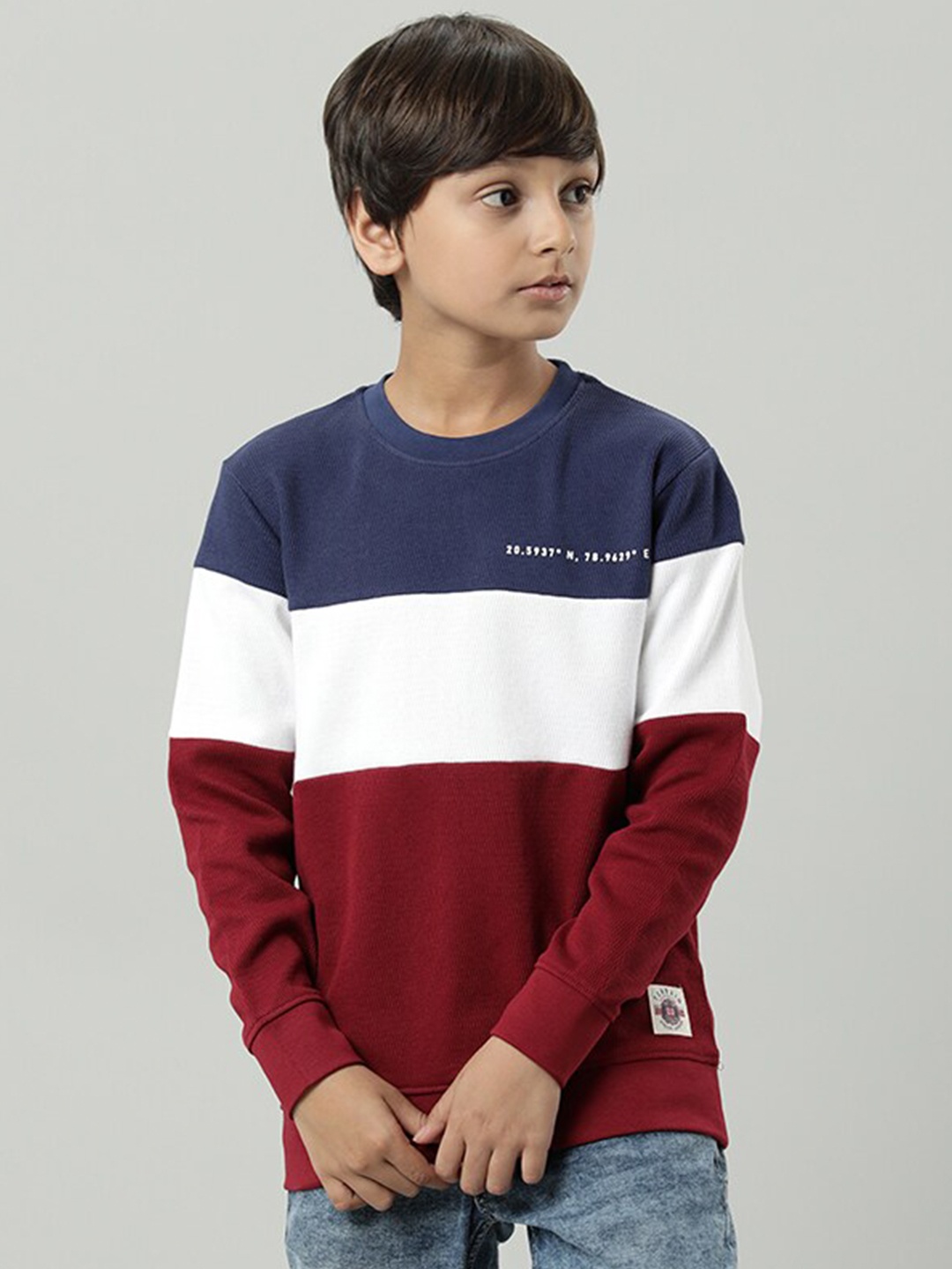 

Indian Terrain Boys Colourblocked Pure Cotton Sweatshirt, Red