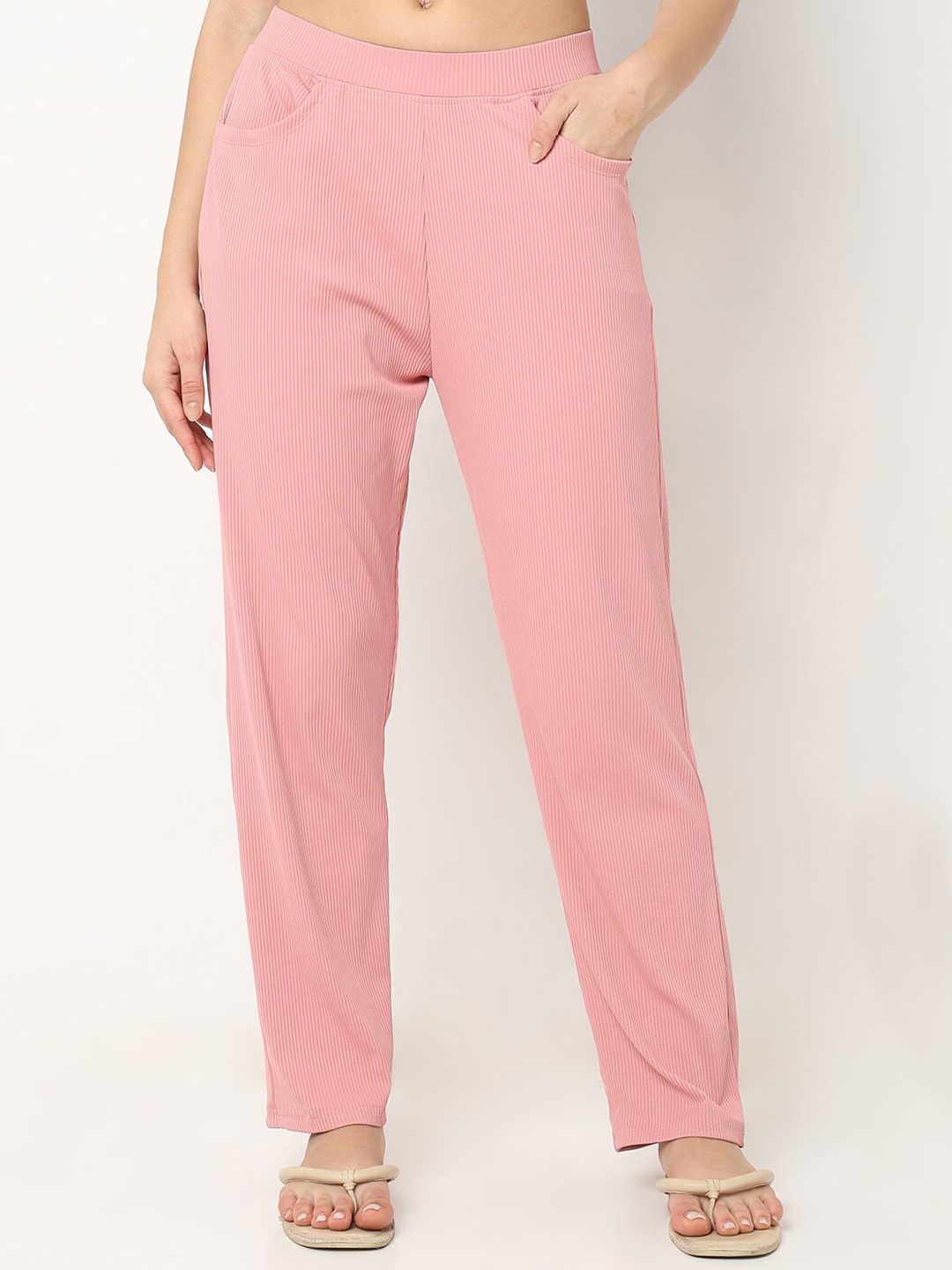

Smarty Pants Women Striped Cotton Lounge Pants, Pink