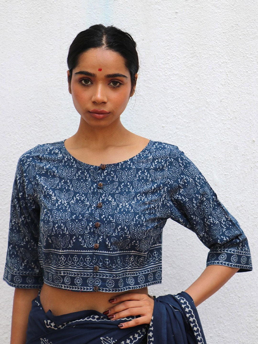 

Chidiyaa Printed Cotton Saree Blouse, Blue
