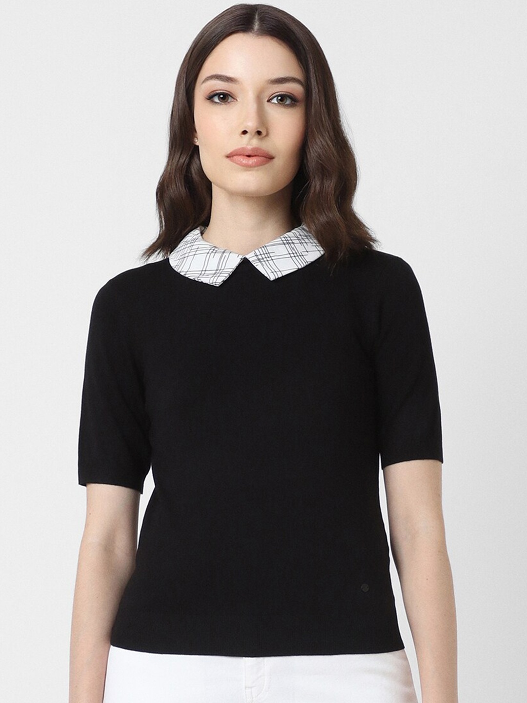 

Van Heusen Woman Peter Pan Collar Short Sleeves Regular Top, Black