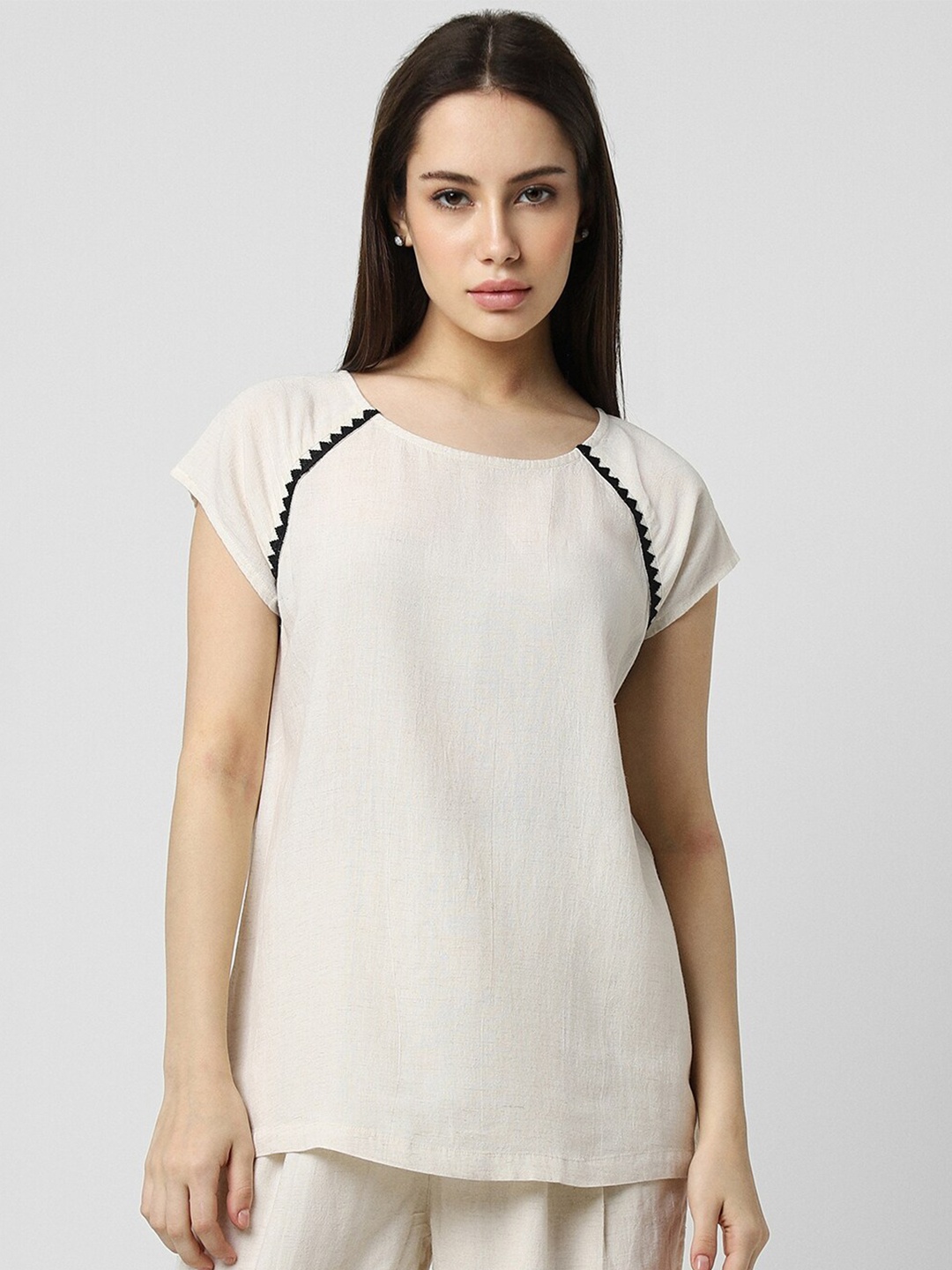 

Van Heusen Woman Round Neck Raglan Sleeves Regular Top, Cream