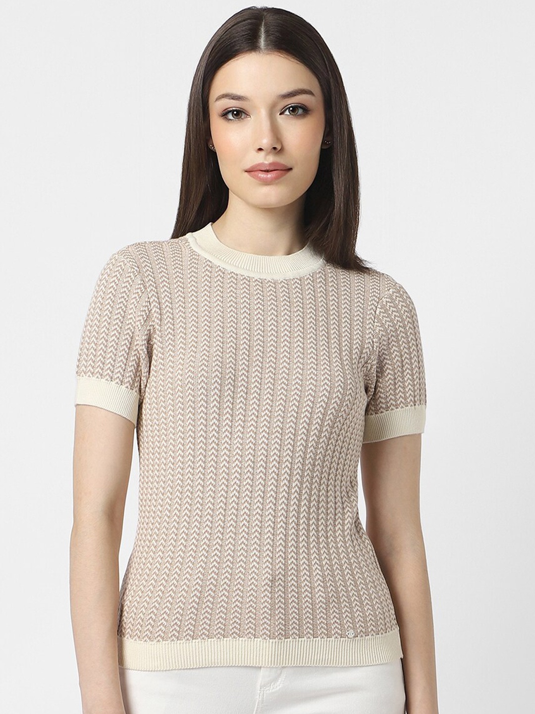 

Van Heusen Woman Self Design Pure Cotton Fitted Top, Beige