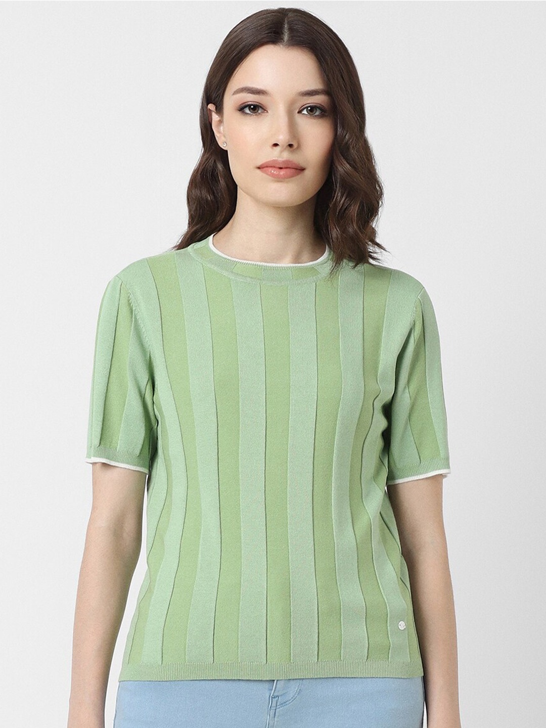 

Van Heusen Woman Striped Round Neck Regular Top, Green
