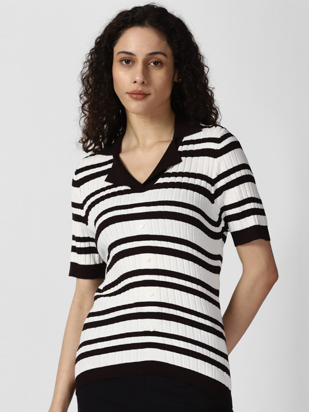 

Van Heusen Woman Striped Shirt Collar Regular Top, White