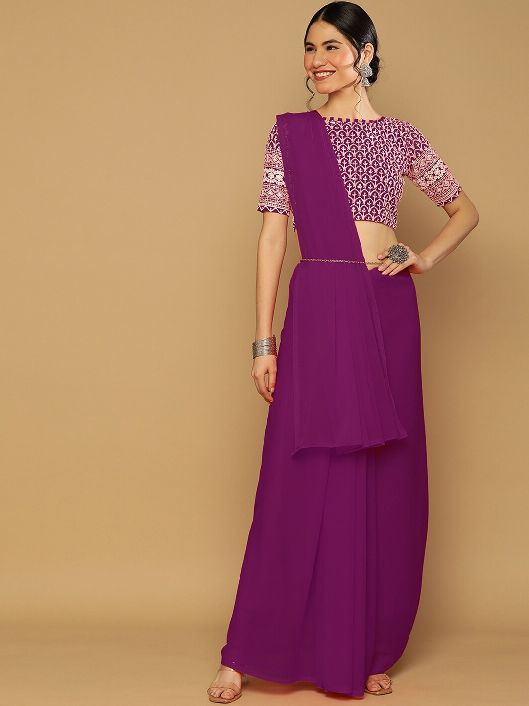 

Satrani Purple Poly Georgette Saree