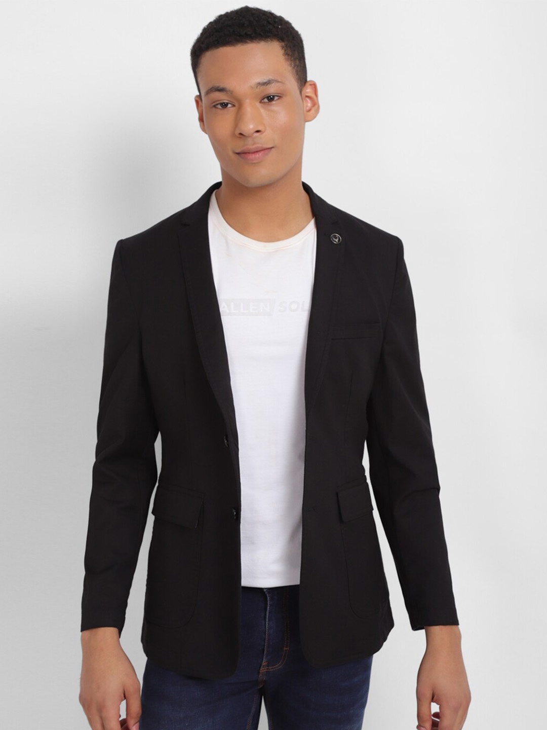 

Allen Solly Single Breasted Notched Lapel Collar Slim Fit Blazer, Black