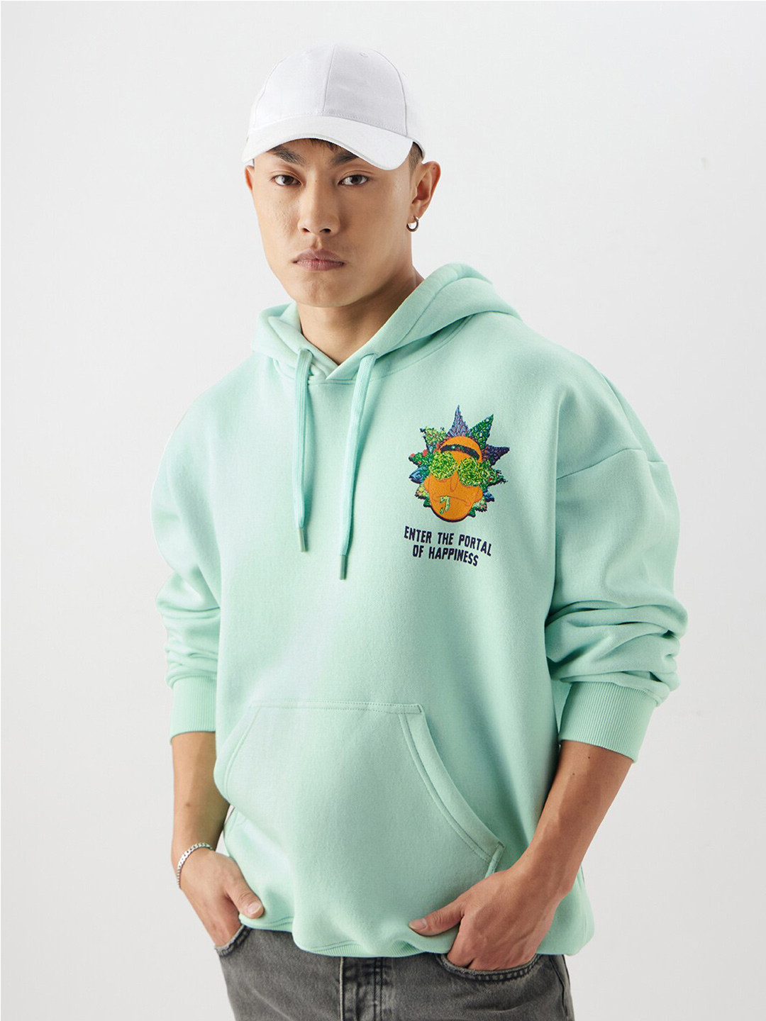 

The Souled Store Graphic Printed Hooded Neck Long Sleeve Cotton Pullover Sweatshirt, Green
