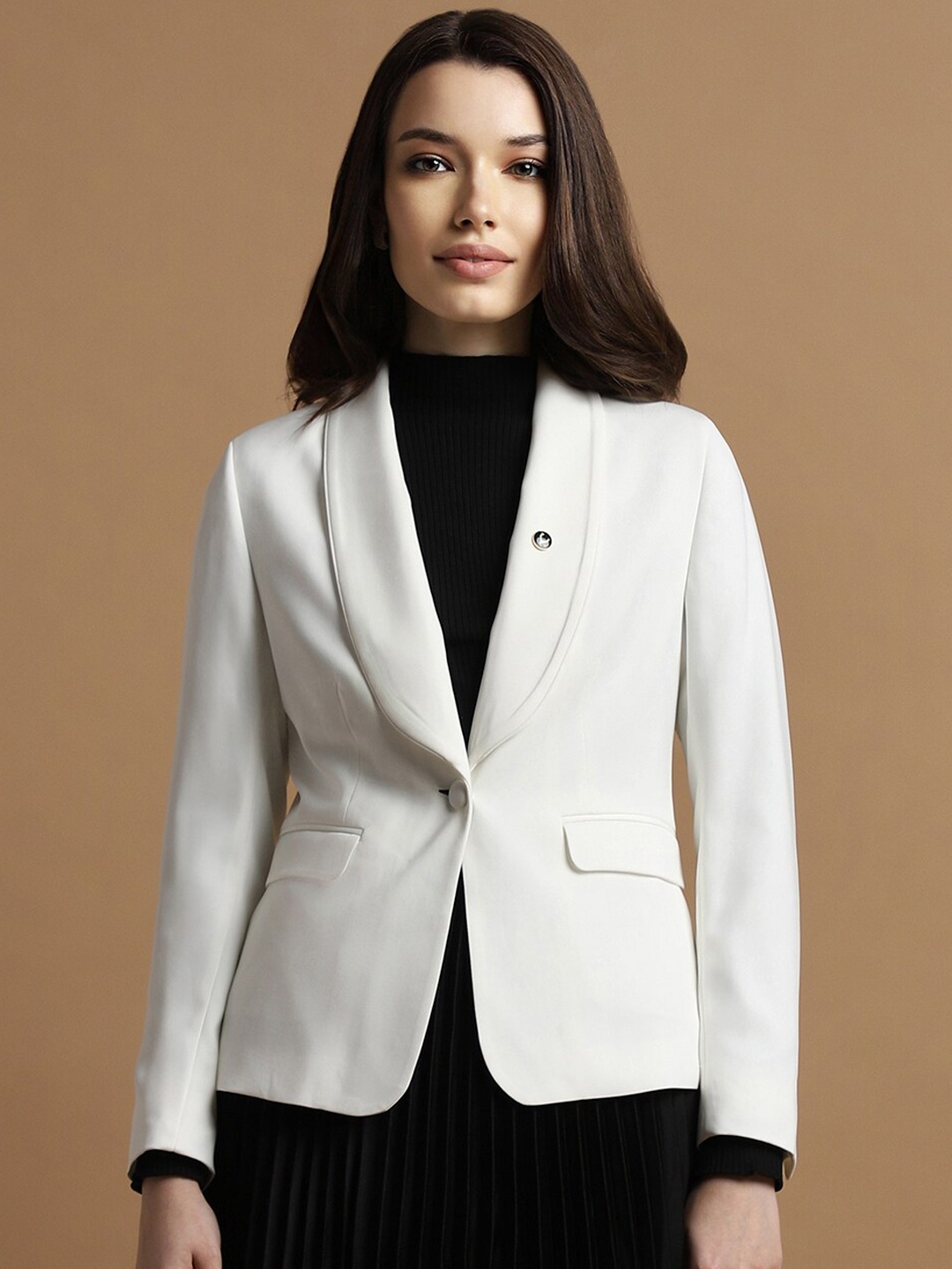 

Allen Solly Woman Single Breasted Shawl Collar Blazer, White