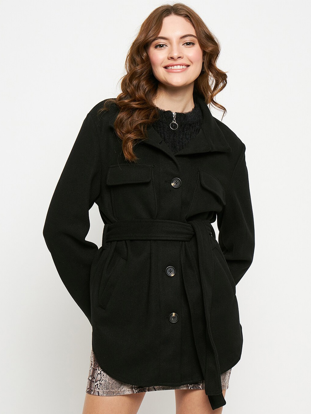 

Madame Shawl Collar Overcoat, Black