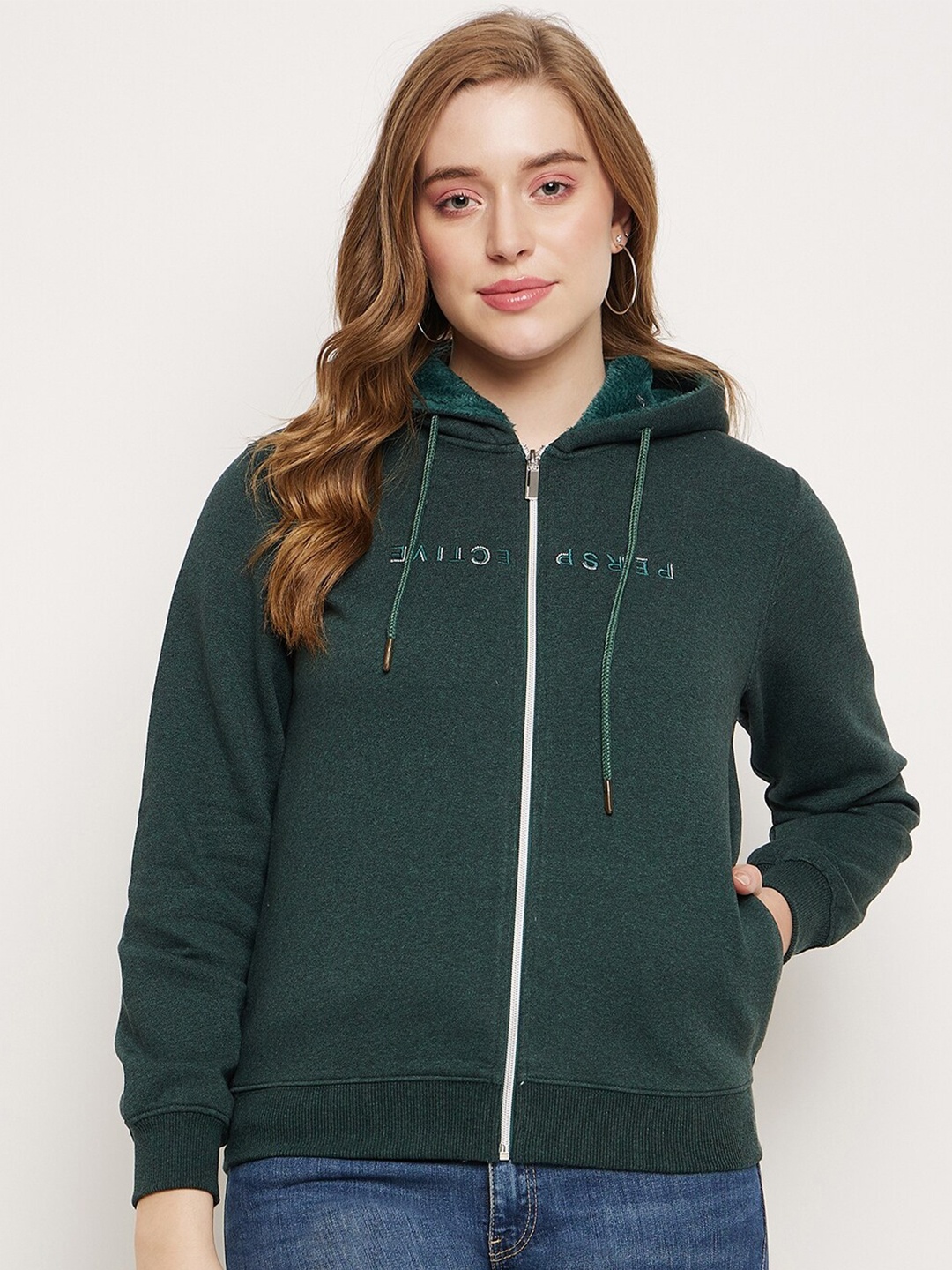 

Madame Printed Cotton Front-Open Sweatshirt, Green