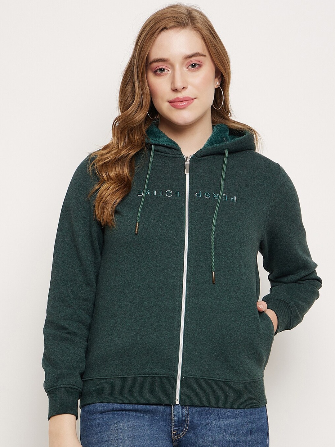 

Madame Printed Cotton Front-Open Sweatshirt, Green