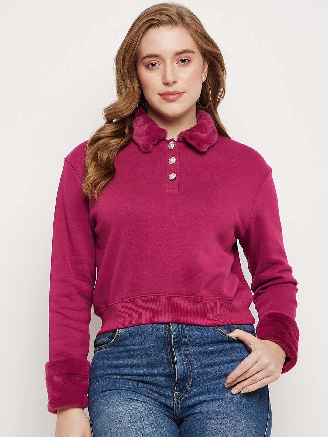 

Madame Shirt Collar Cotton Pullover, Purple