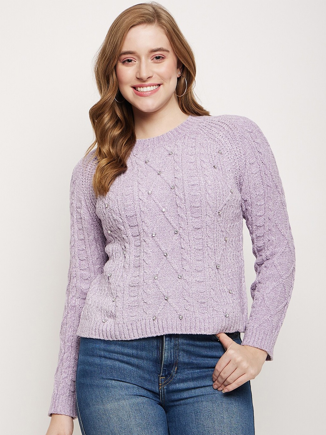 

Madame Cable Knit Acrylic Pullover, Lavender