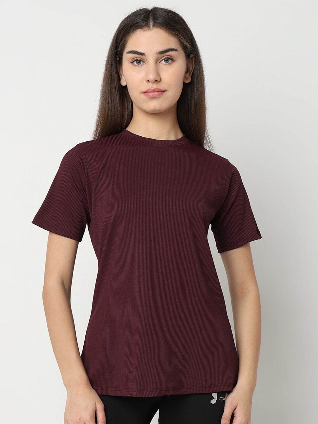 Smarty Pants Self Design Round Neck Long Sleeves Anti Odour Cotton T-shirt, Maroon