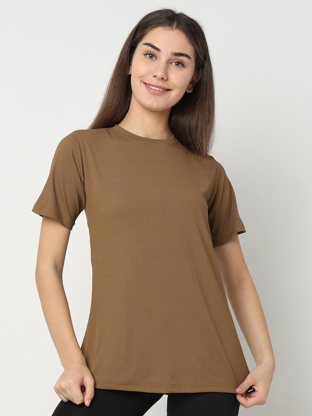 

Smarty Pants Self Design Round Neck Long Sleeves Anti Odour Cotton T-shirt, Brown