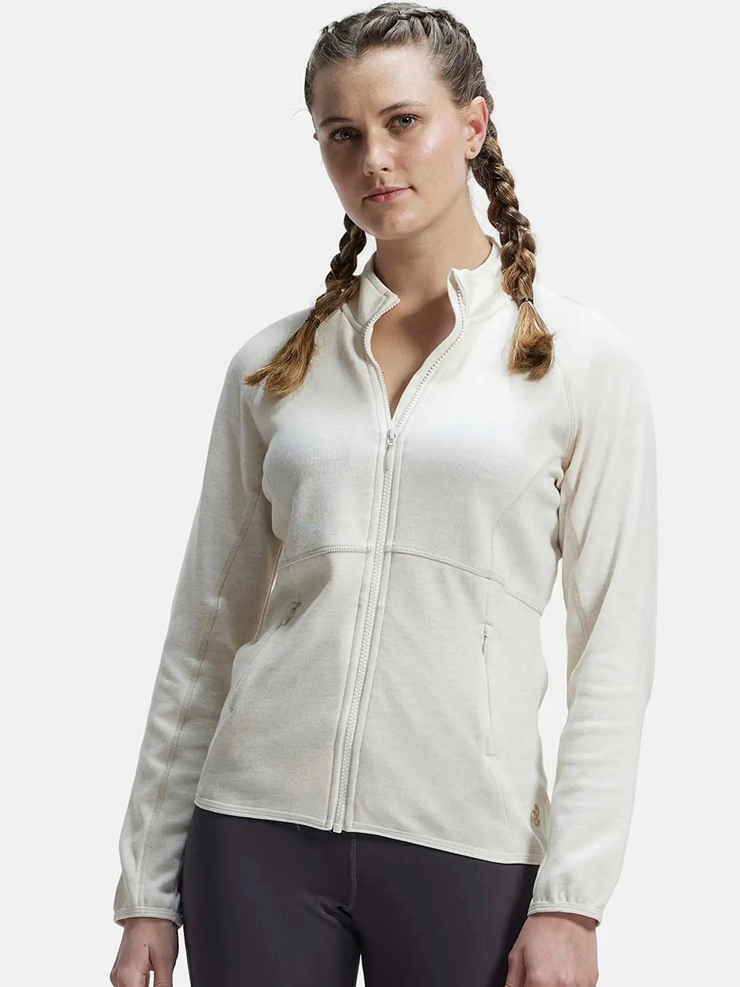

Jockey Mock Collar Running Sporty Jacket, Cream