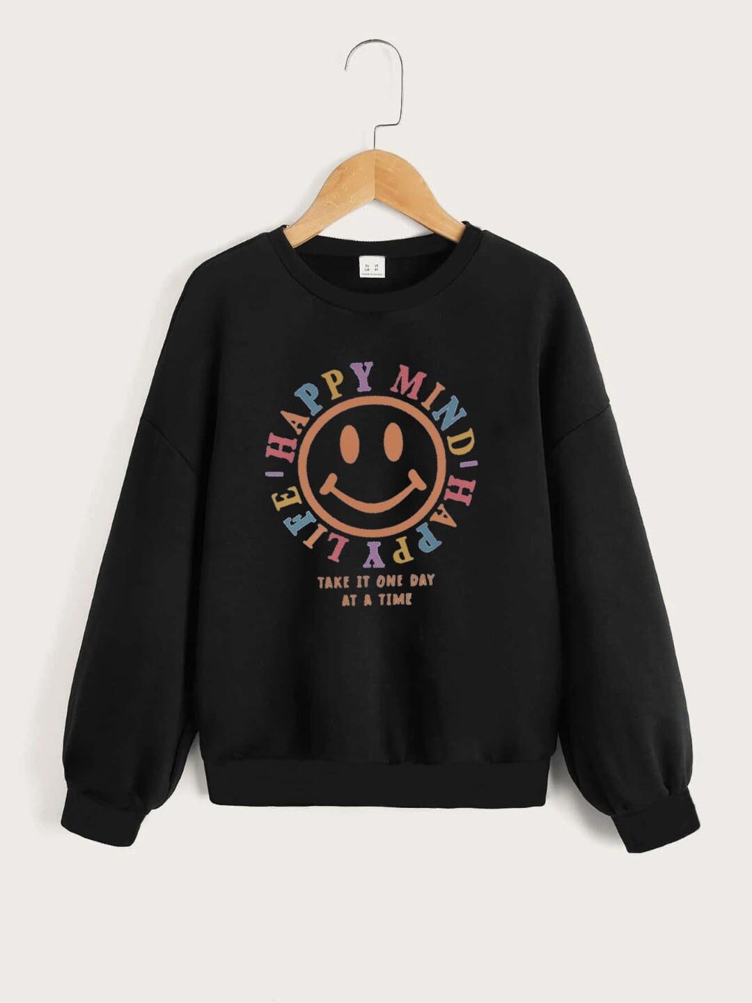 

StyleCast Girls Black Graphic Printed Pullover Sweatshirt