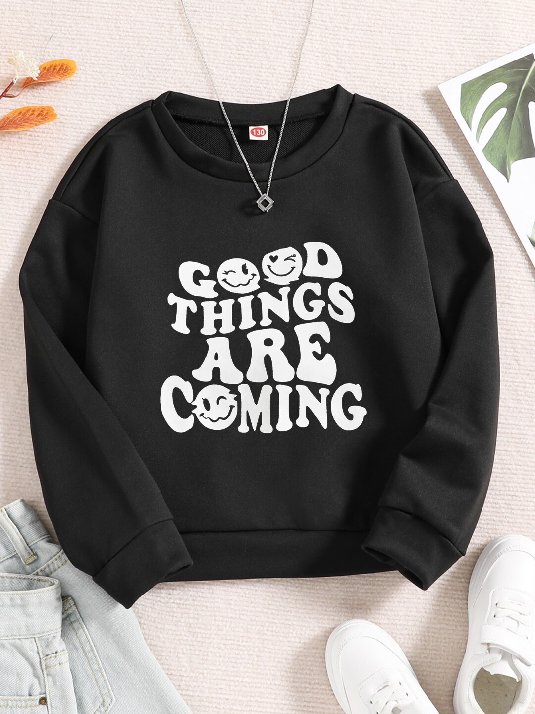 

StyleCast Girls Black Graphic Printed Round Neck Pullover