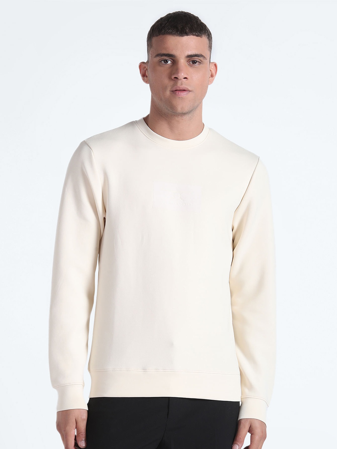 

Flying Machine Round Neck Long Sleeves Cotton Pullover, White