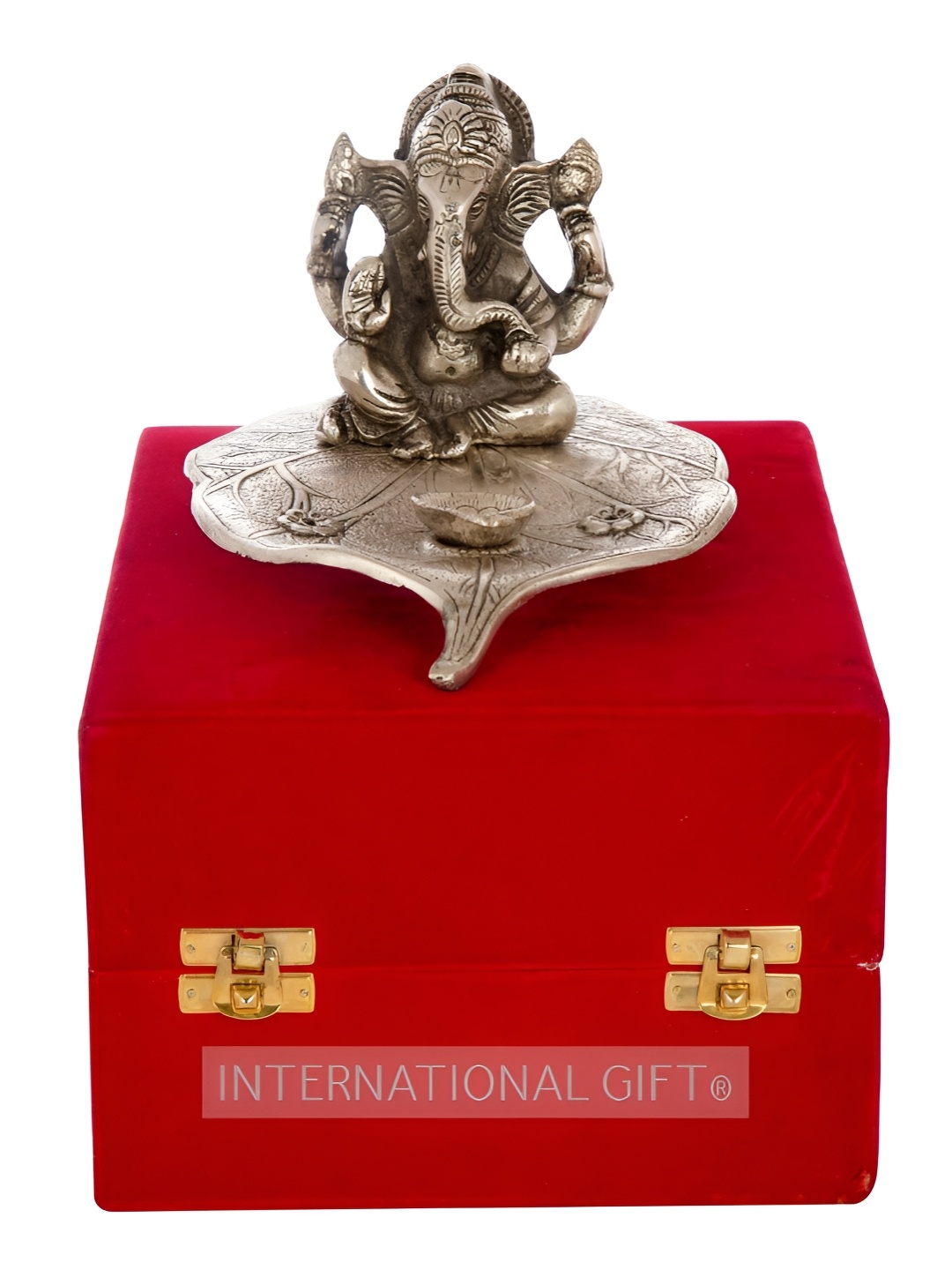 

INTERNATIONAL GIFT Red & Grey Ganesh God Idol Statue With Velvet Box