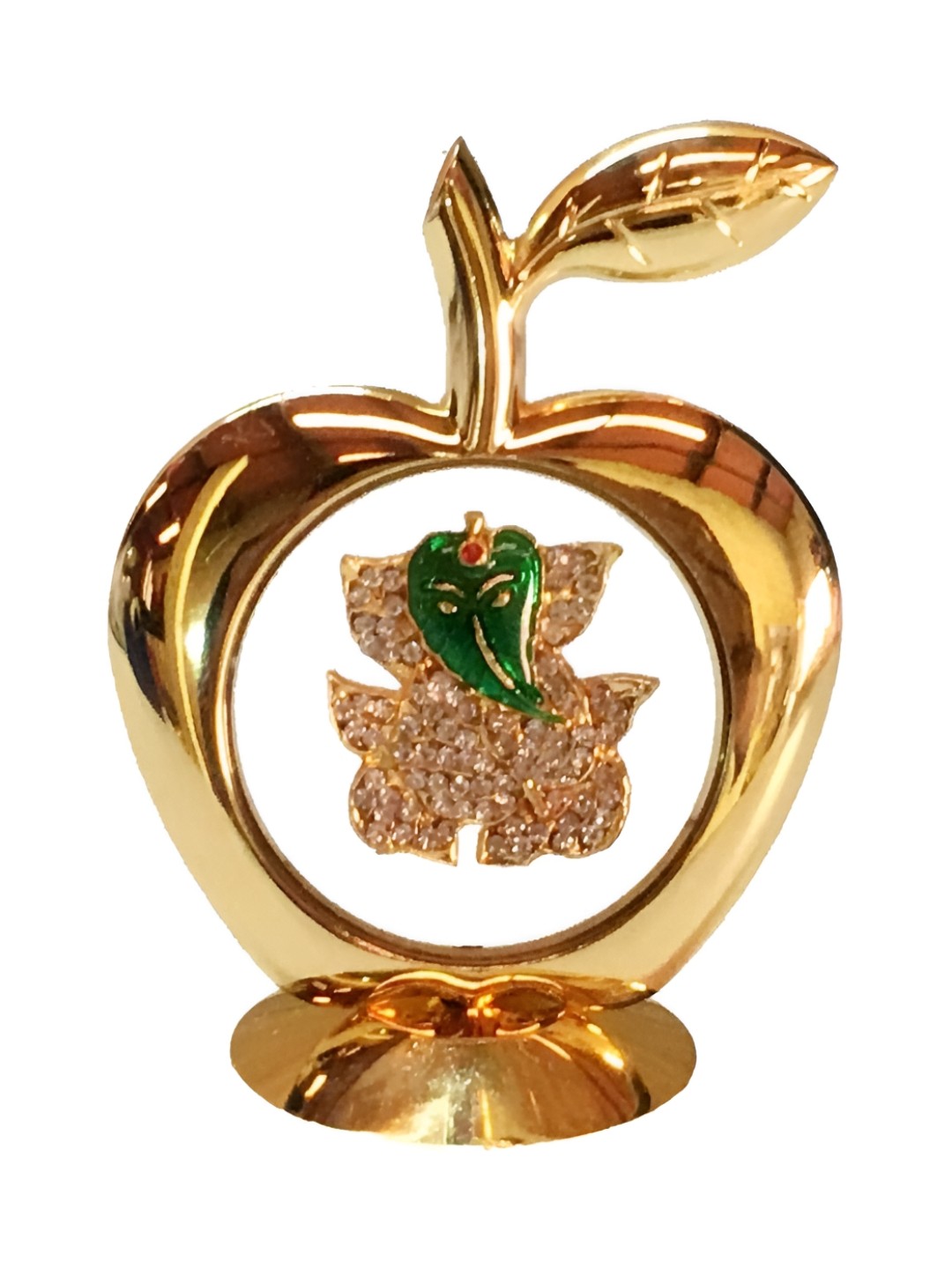 

INTERNATIONAL GIFT Gold toned & Green Apple Shape Ganesh Idol Showpiece