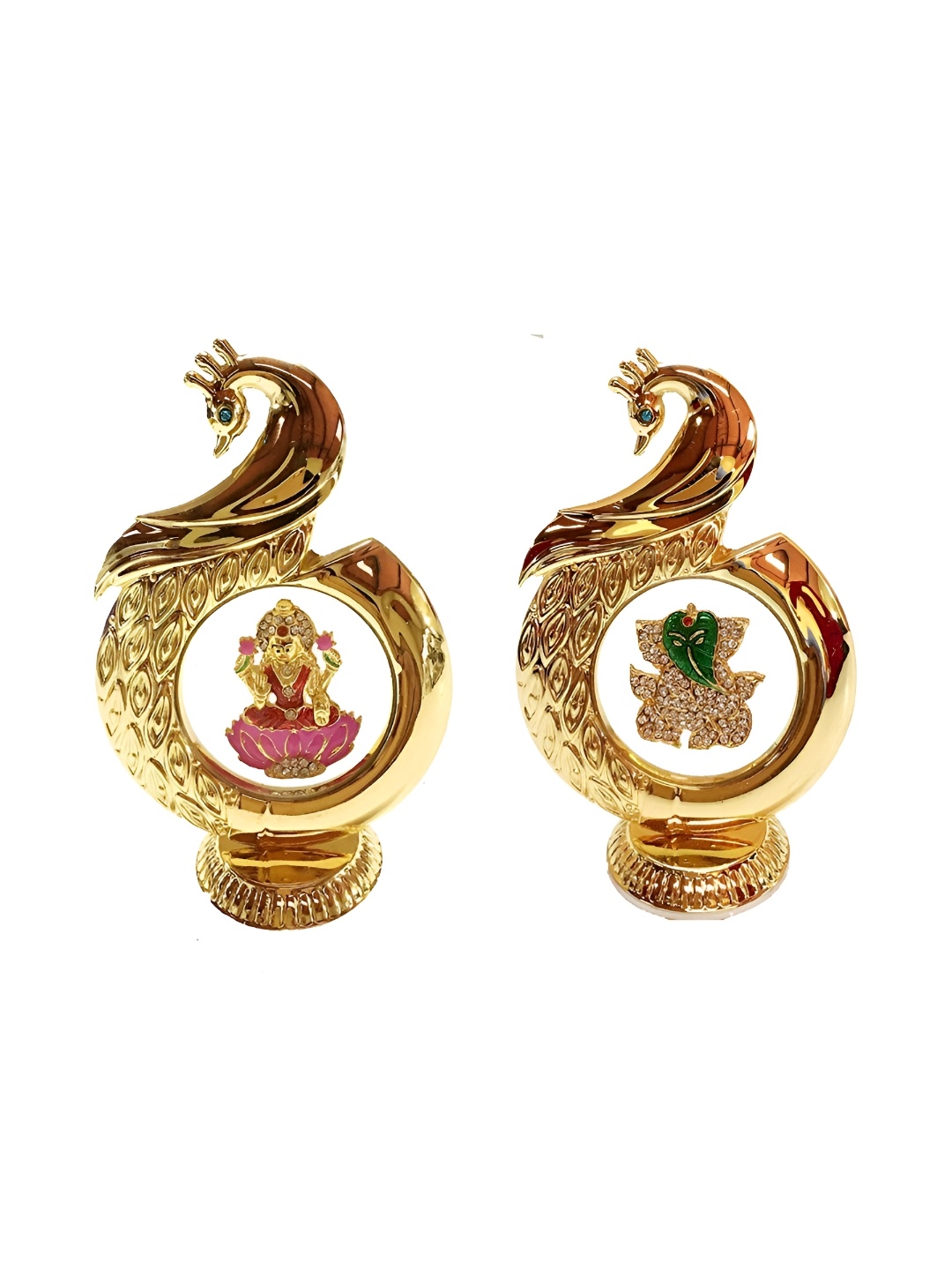 

INTERNATIONAL GIFT Gold toned & Pink 2 Pcs Laxmi Ganesh Idol Car Dashboard Showpiece