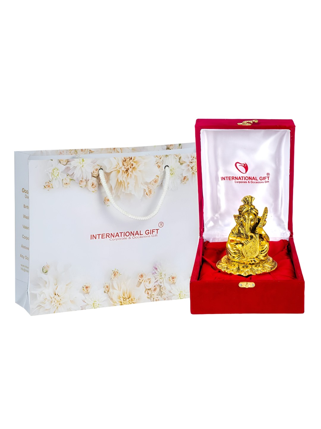 

INTERNATIONAL GIFT Gold toned Sitar Ganesh Idol With Box Packing Showpiece