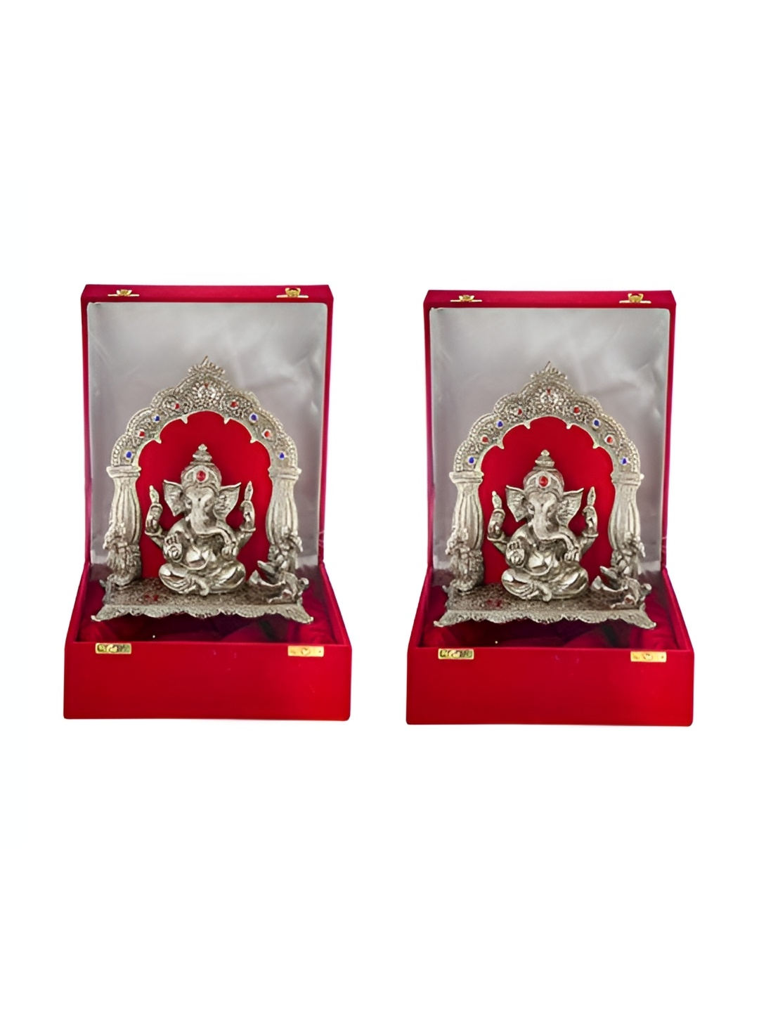 

INTERNATIONAL GIFT Silver toned 2 Pcs Ganesha Idol With Box Home Gifts Set