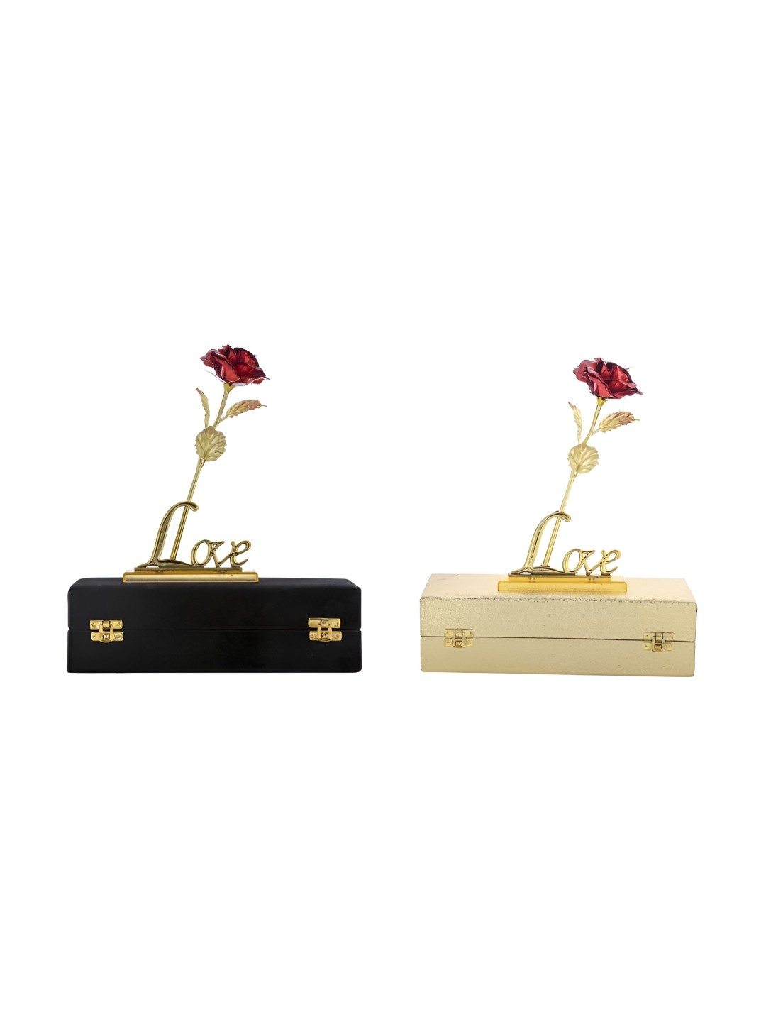 

INTERNATIONAL GIFT Gold Toned & Red Rose With Love Stand And Red Rose Flower Idol