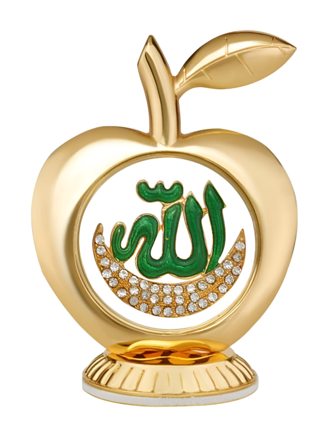 

INTERNATIONAL GIFT Gold toned & Green Apple Shaped Stone Islamic Religious Symbol Allah
